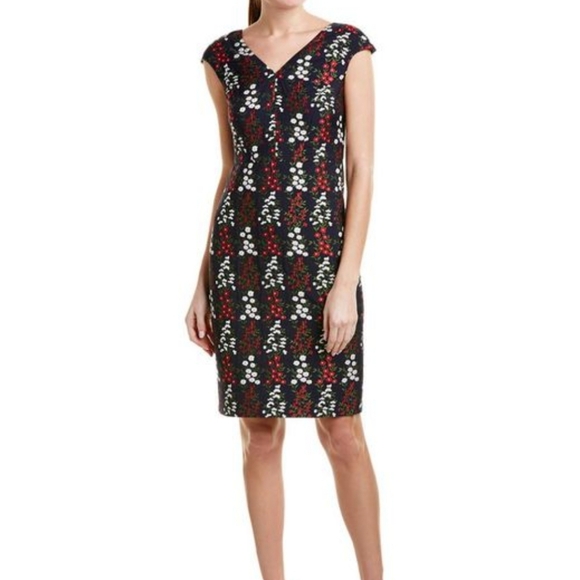 Discreet Floral Capped Sleeve Brooks Brothers Navy Dress Size 2 - Picture 4 of 11